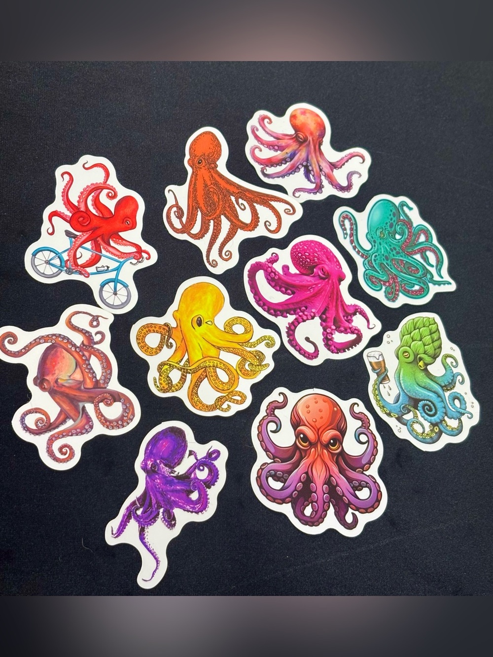 10 pc Colorful Octopus Sticker Pack - Assorted Bright Octopus Designs approx 3x3